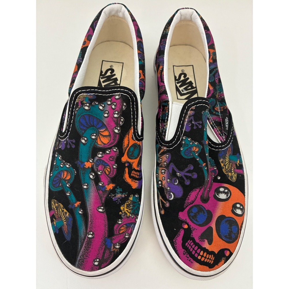 Vans Classic Slip-On Trippy Drip Skull Mushroom Psychedelic Men's 6 Women's 7.5